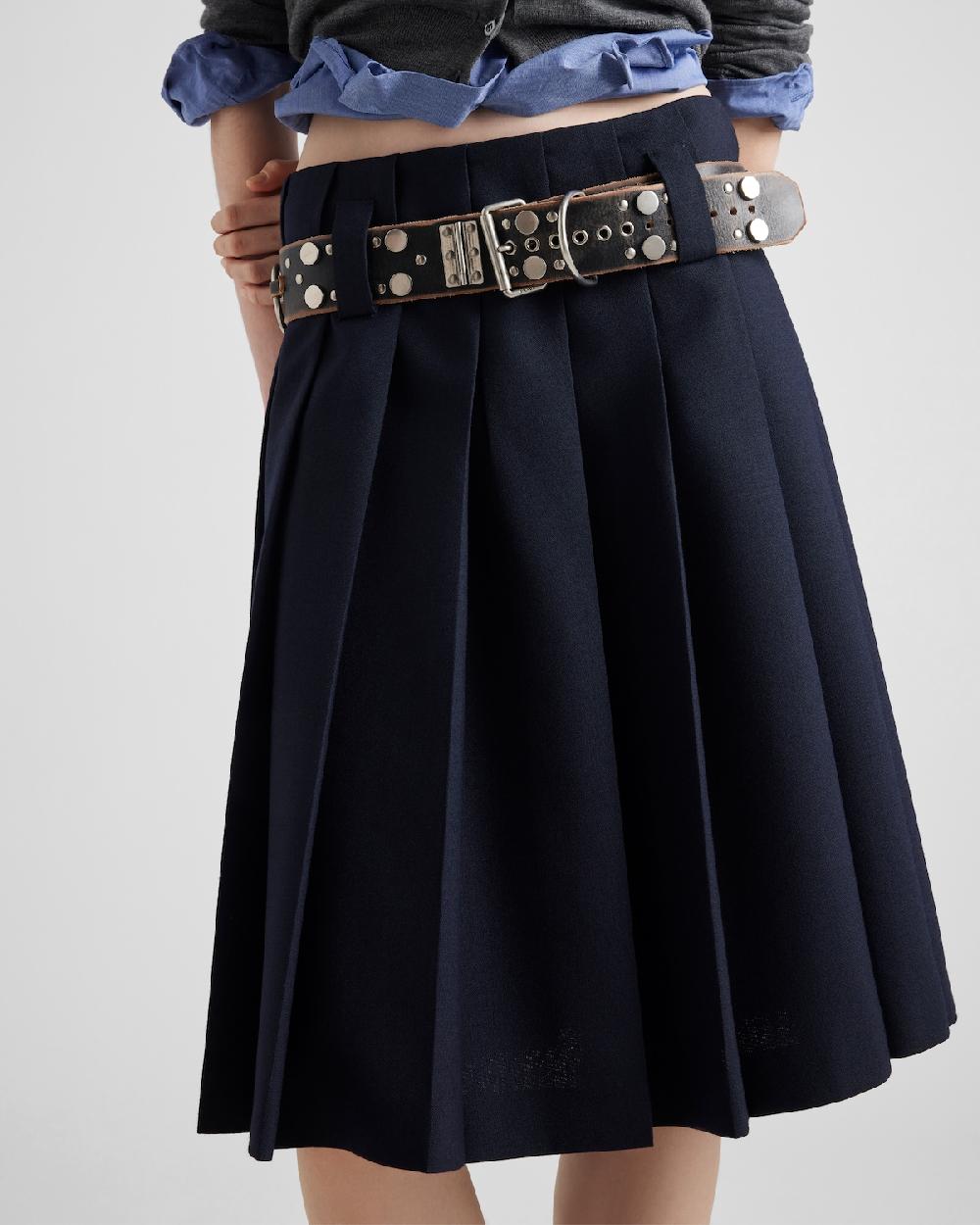 Prada Falda Plisada Con Cinturón Y Pespuntes