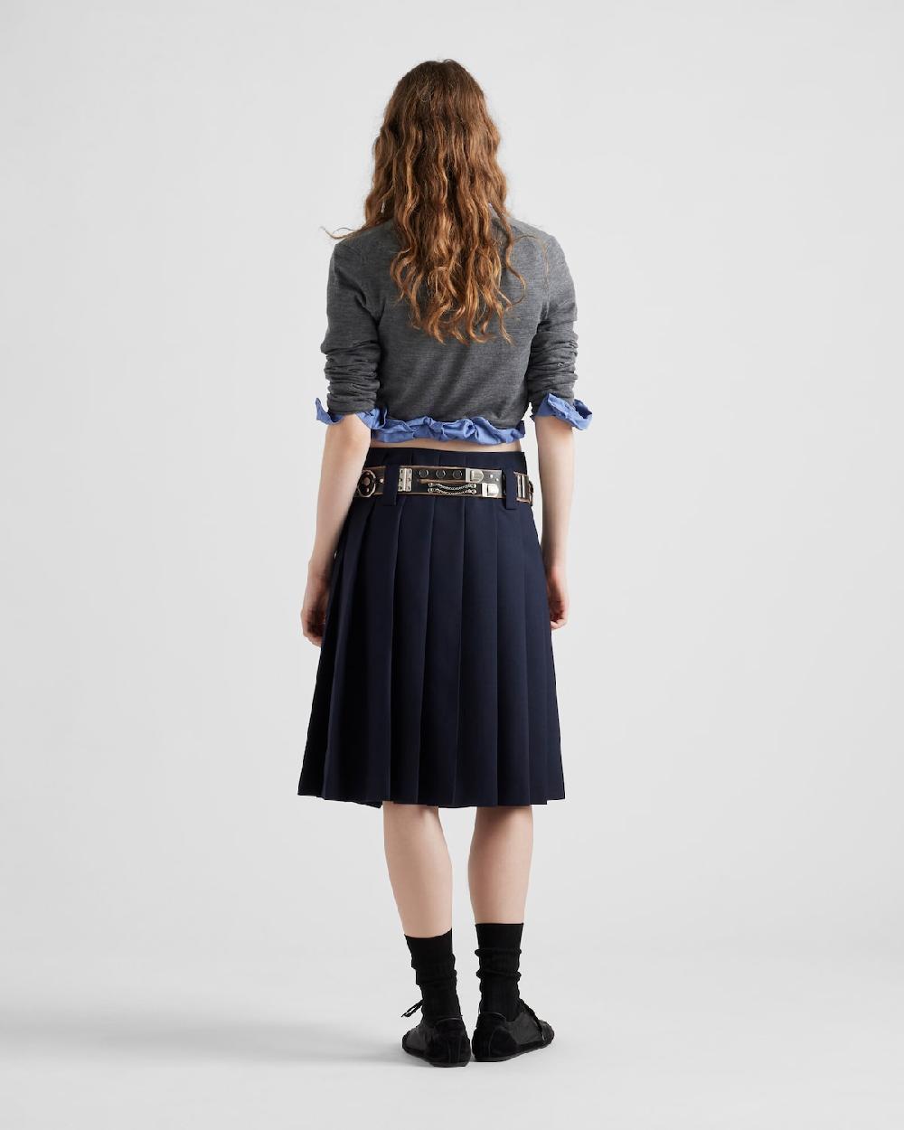 Prada Falda Plisada Con Cinturón Y Pespuntes