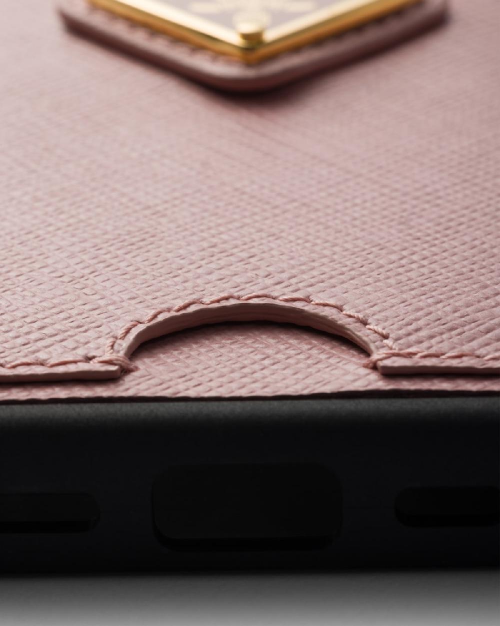 Prada Funda de piel Saffiano para iPhone 16 Pro