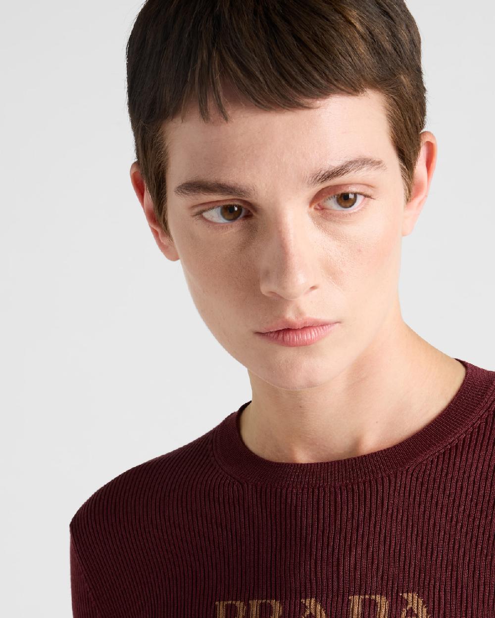 Prada Jersey Corto De Seda Con Logo