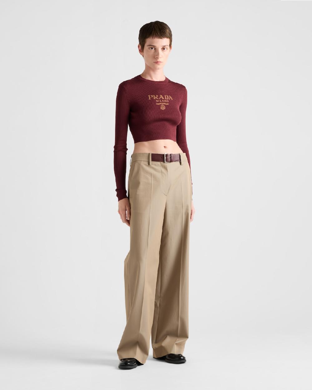 Prada Jersey Corto De Seda Con Logo