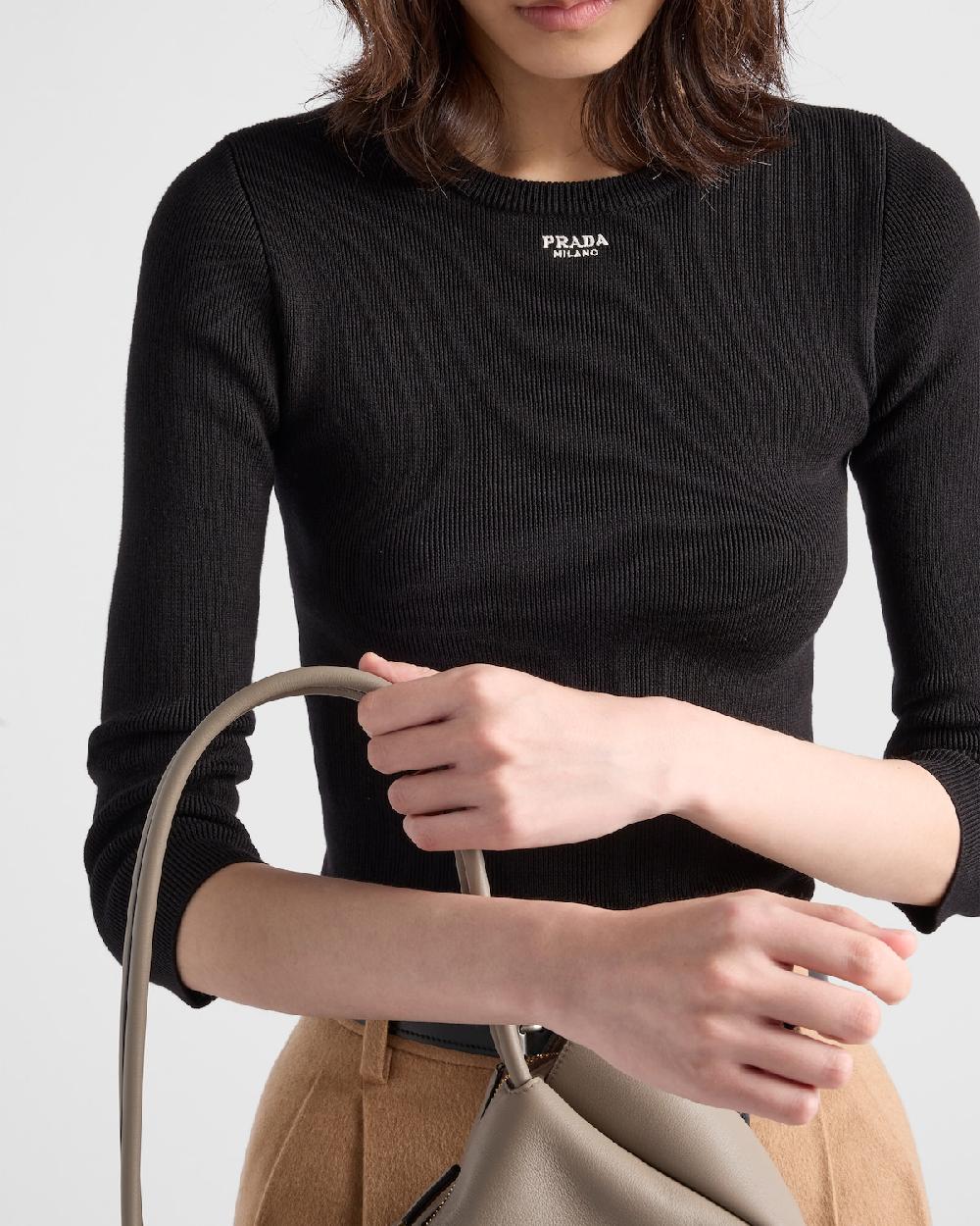 Prada Jersey De Algodón Con Cuello Redondo