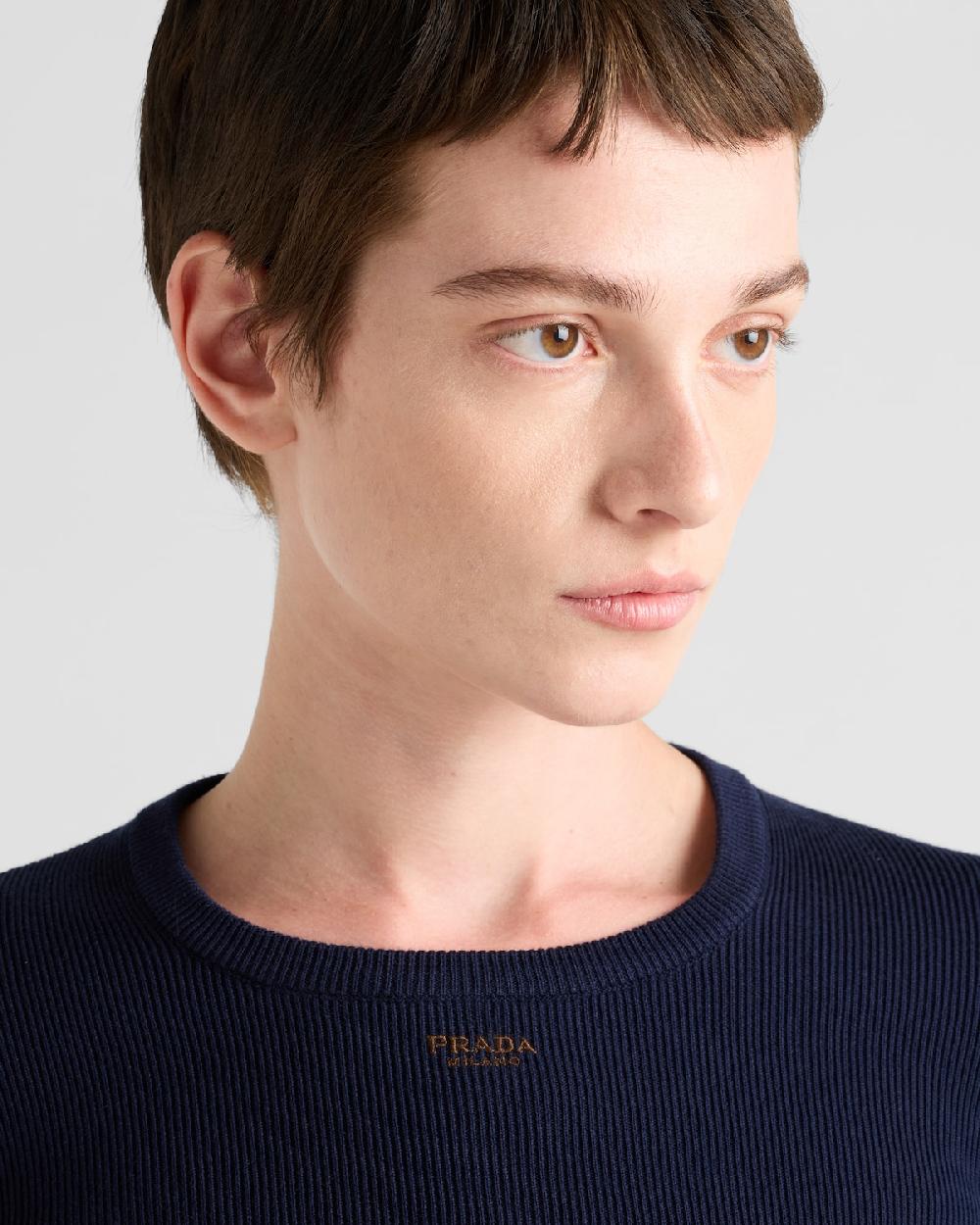 Prada Jersey De Algodón Con Cuello Redondo