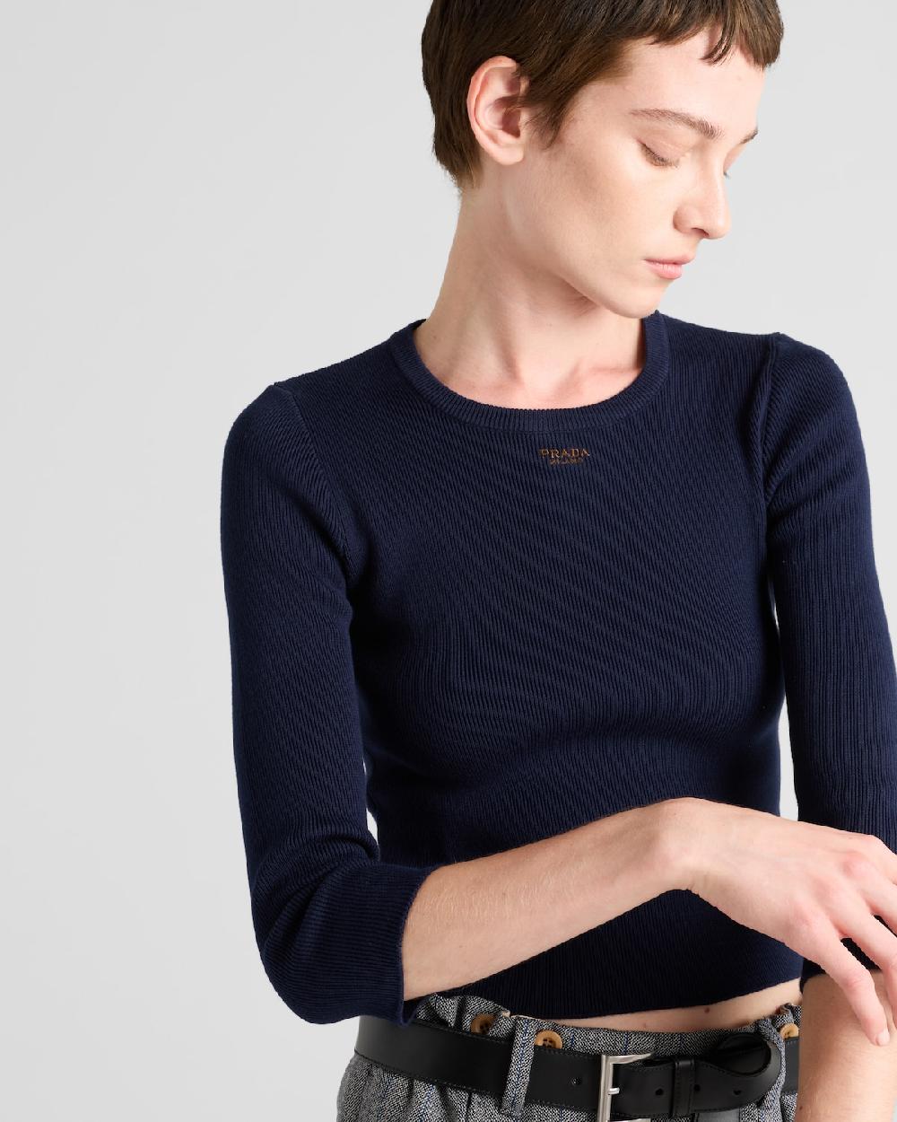 Prada Jersey De Algodón Con Cuello Redondo