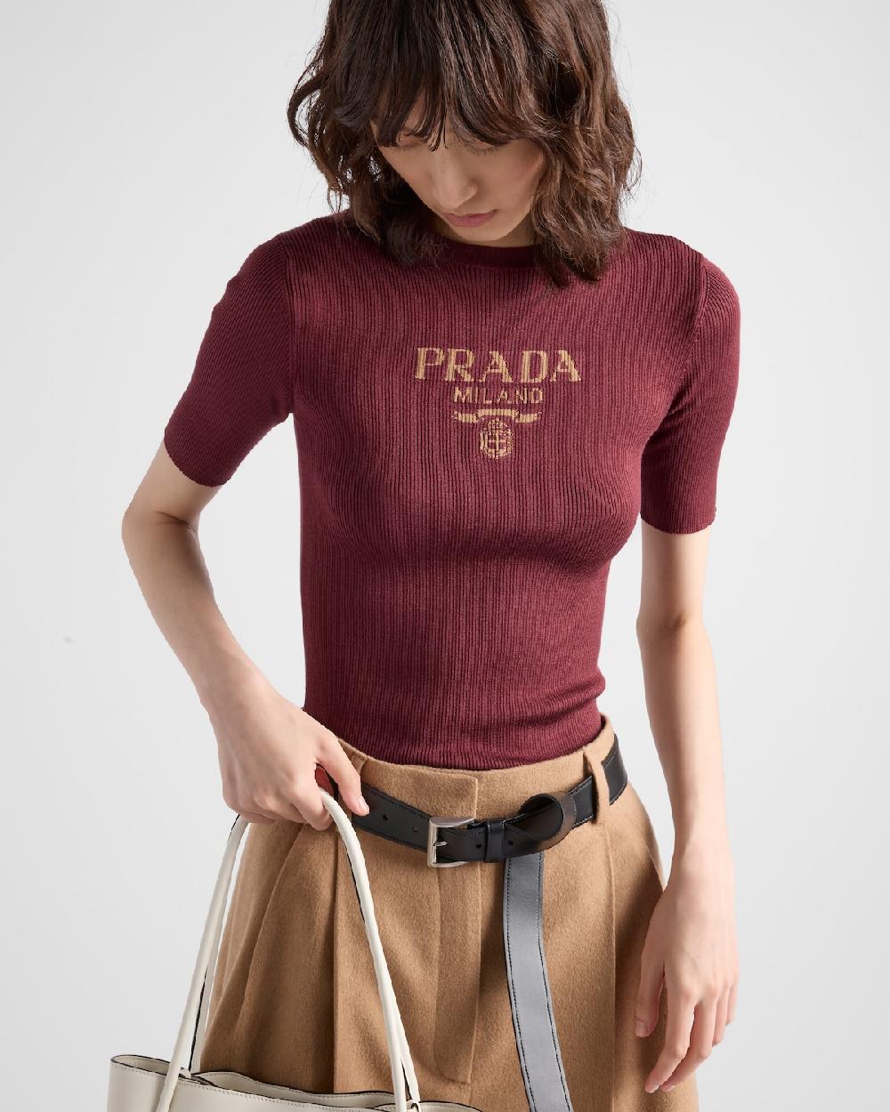 Prada Jersey De Cuello Redondo En Seda Con Logo