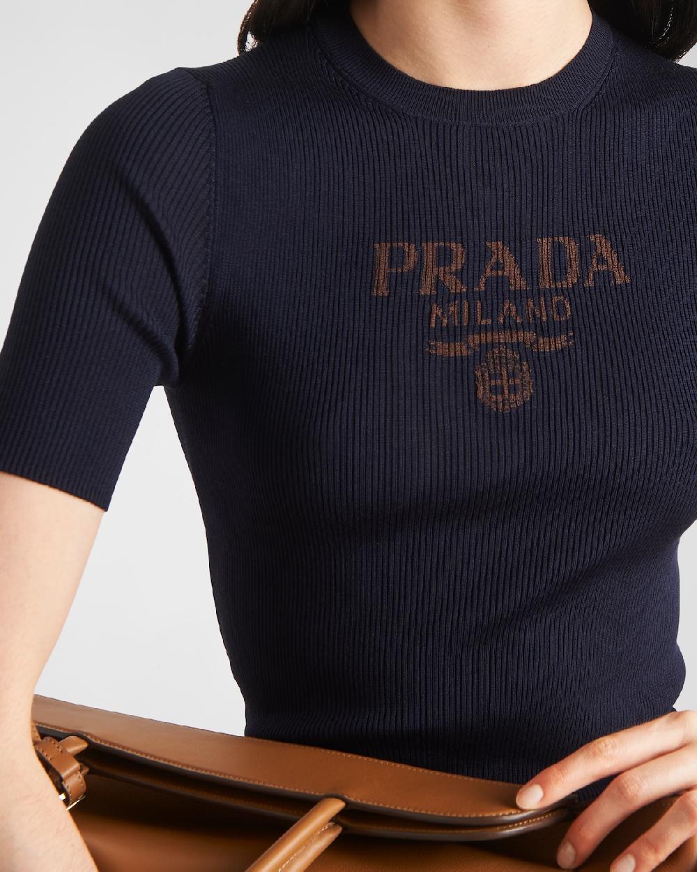 Prada Jersey De Cuello Redondo En Seda Con Logo