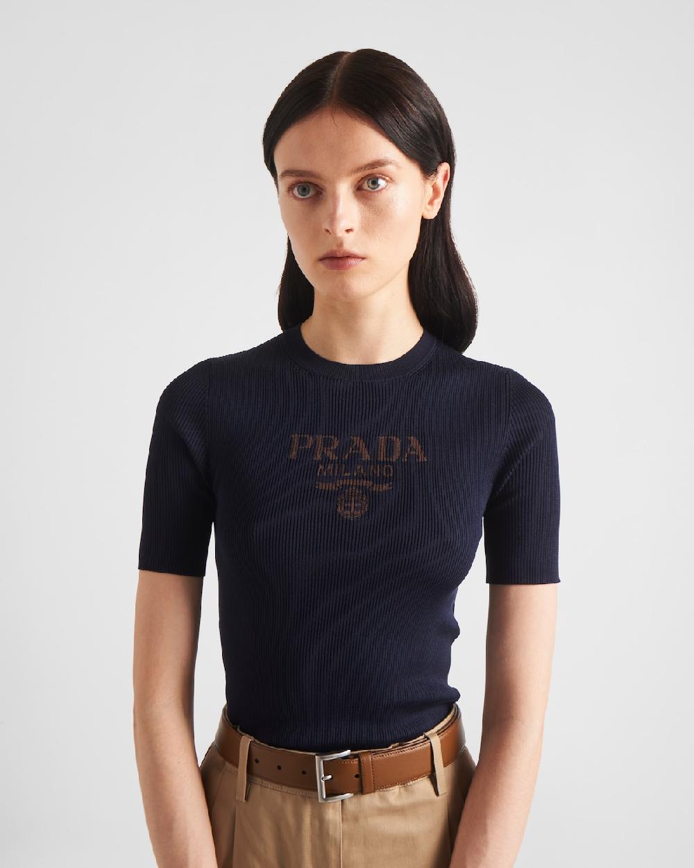 Prada Jersey De Cuello Redondo En Seda Con Logo