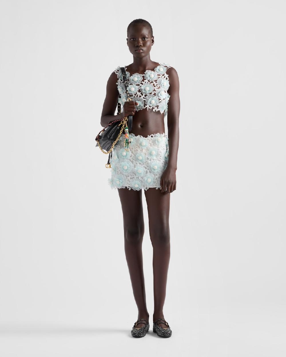 Prada Minifalda de encaje de guipur floral