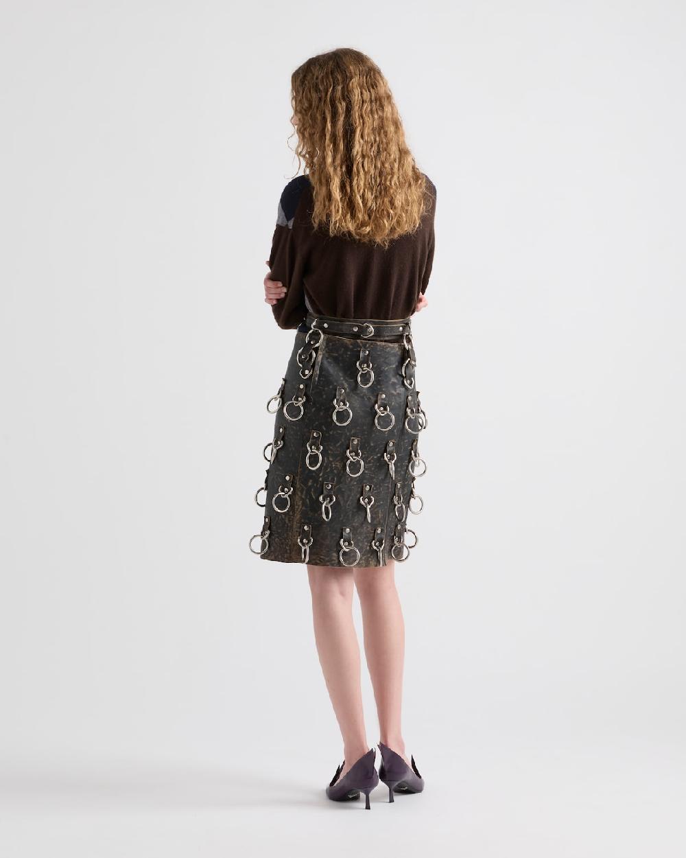 Prada Minifalda De Piel Con Anillas Metálicas