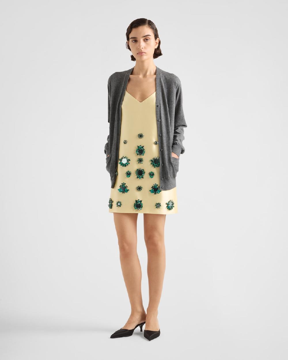 Prada Minivestido de seda y lana con bordado