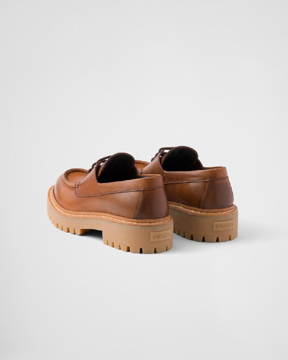 Prada Mocasines De Piel Con Cordones