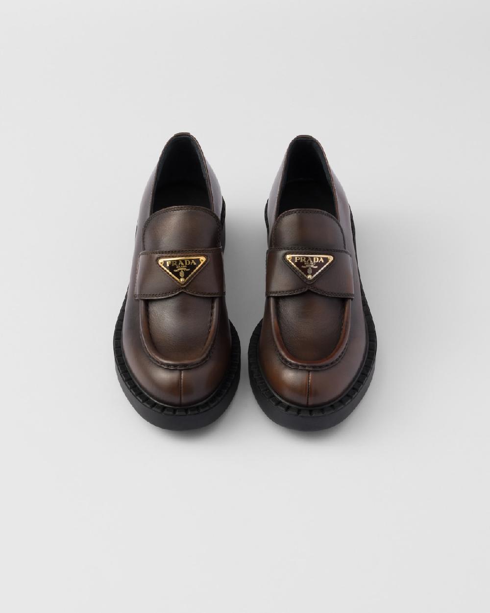 Prada Mocasines De Piel Marrón Chocolate