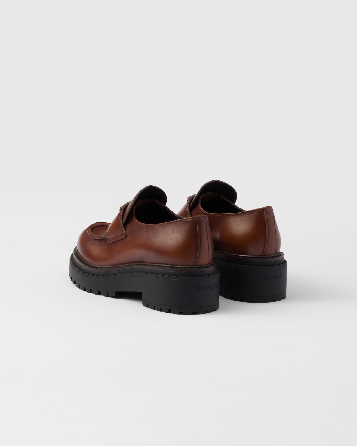 Prada Mocasines Double Chocolate De Piel
