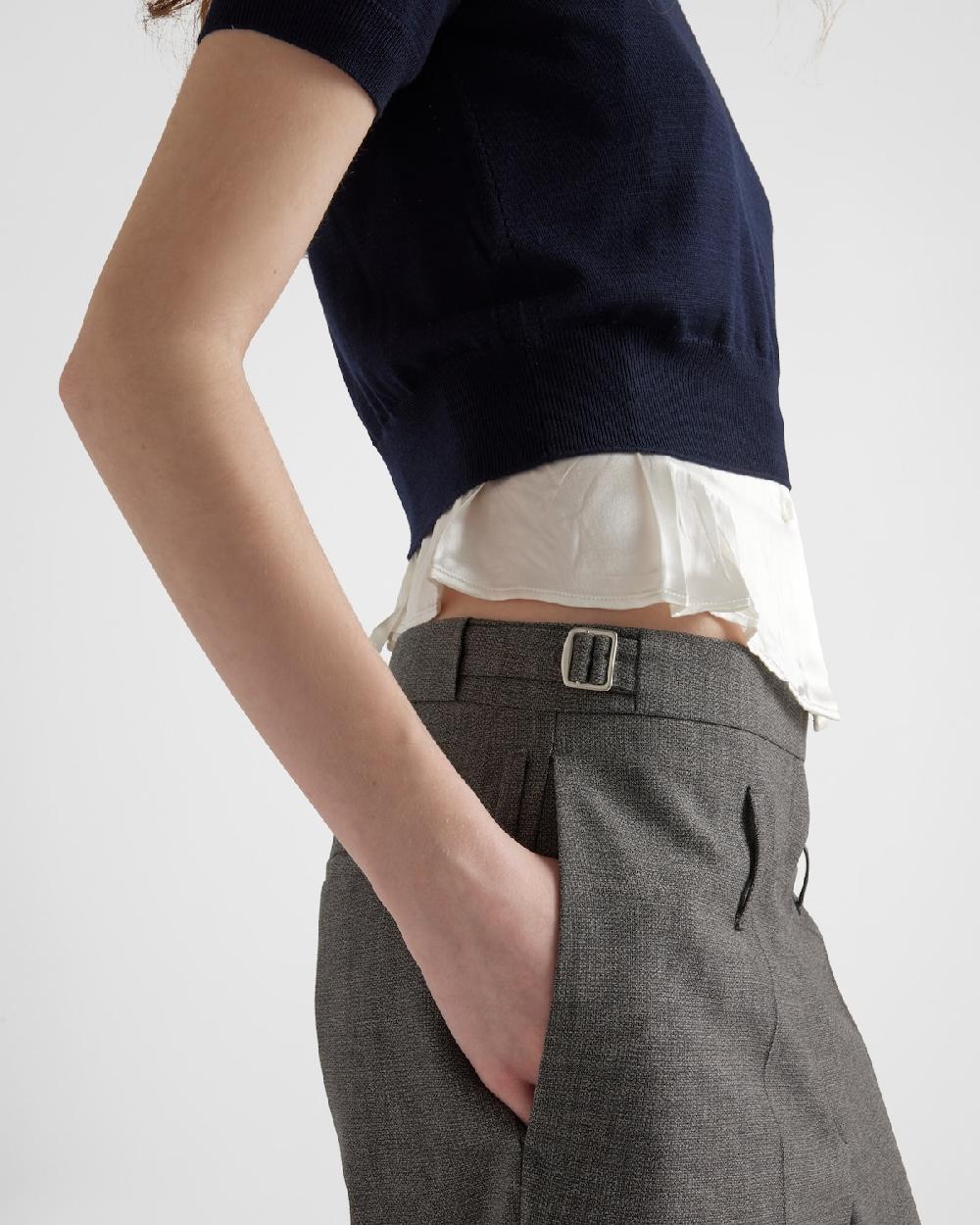 Prada Pantalones De Lana Técnica Con Cinturón