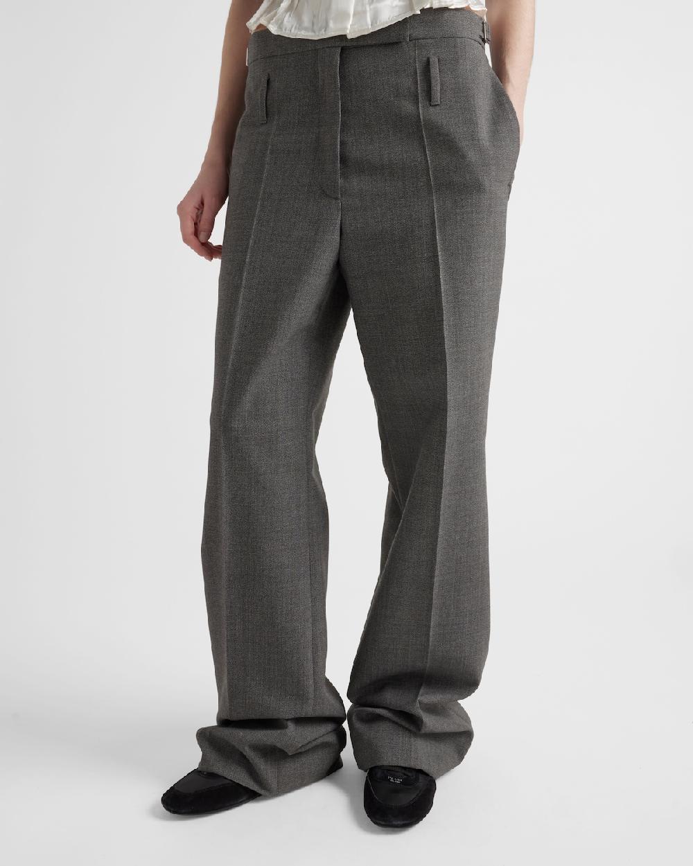 Prada Pantalones De Lana Técnica Con Cinturón