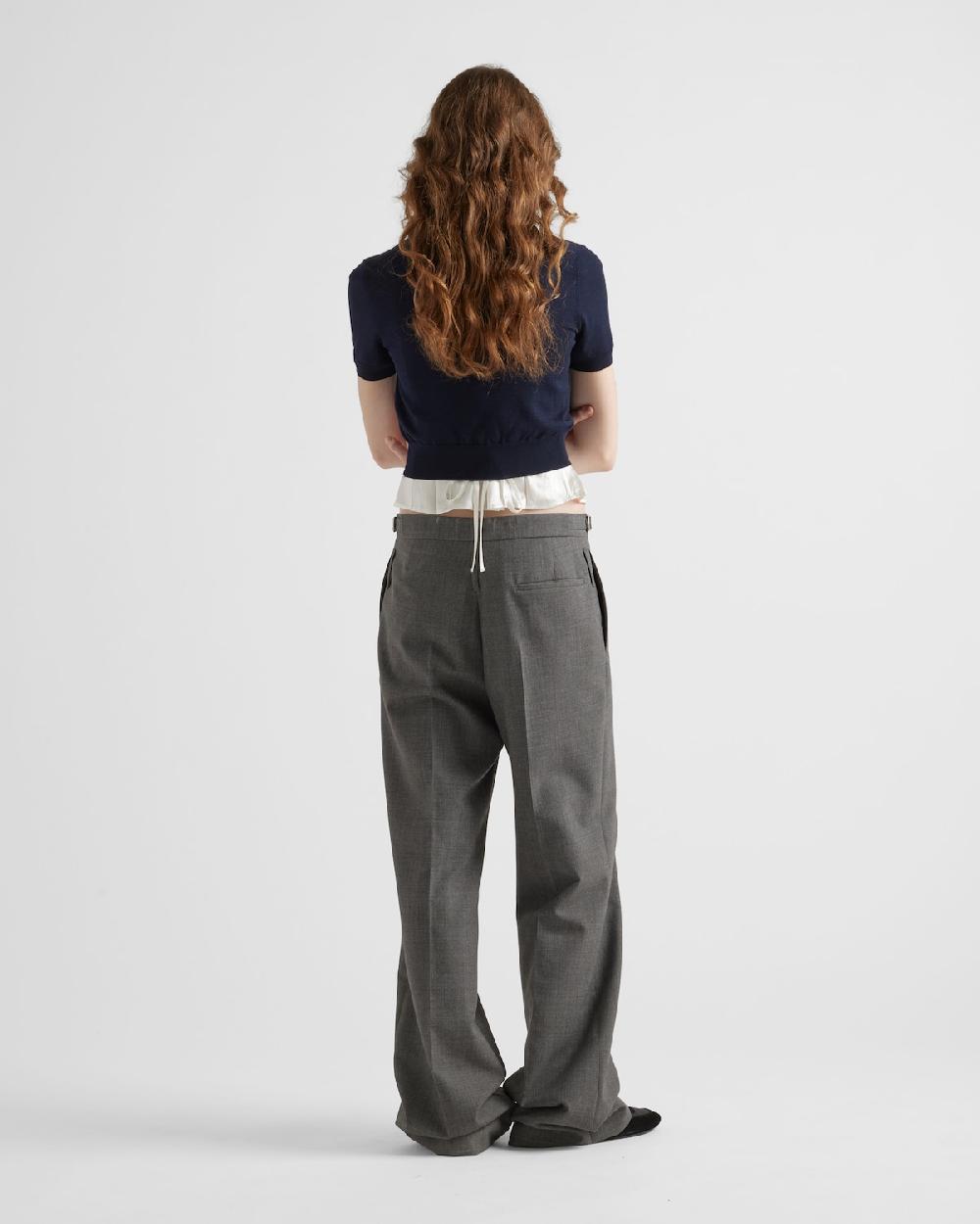 Prada Pantalones De Lana Técnica Con Cinturón