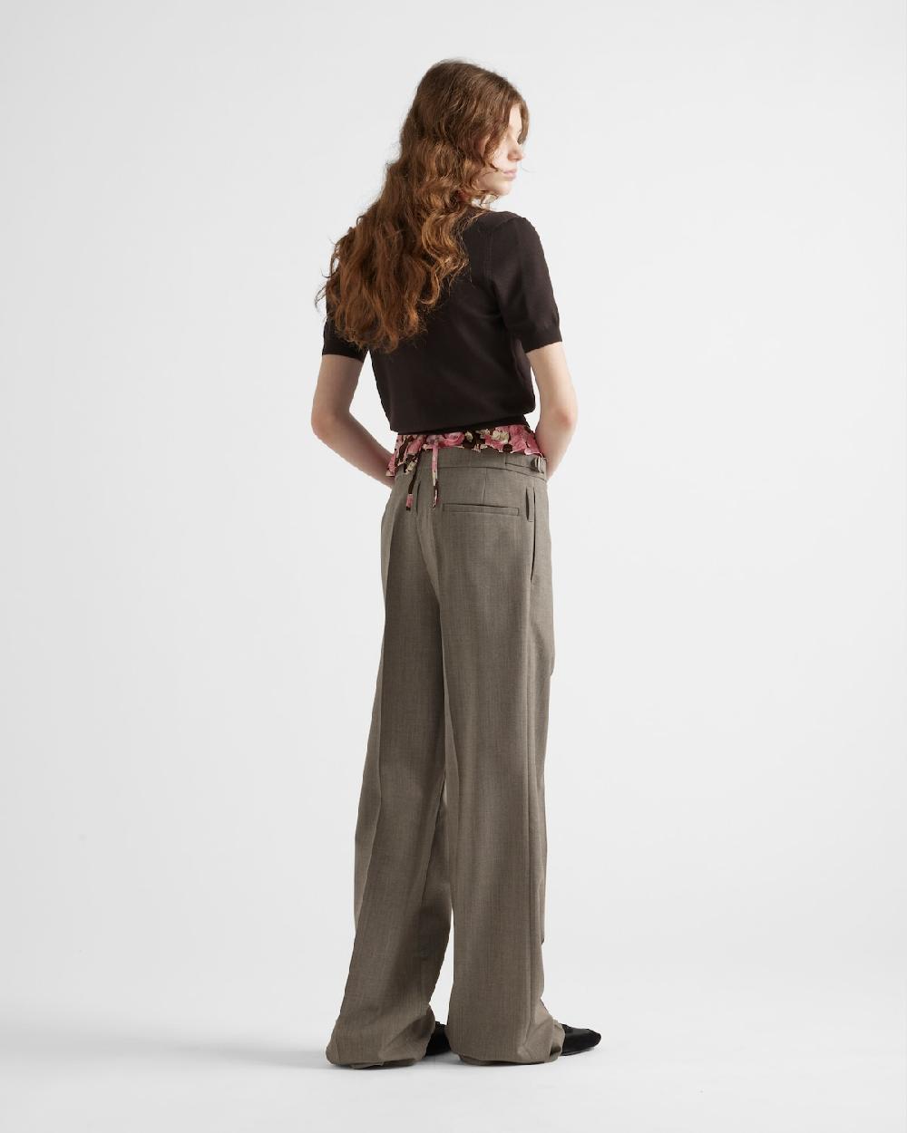 Prada Pantalones De Lana Técnica Con Cinturón