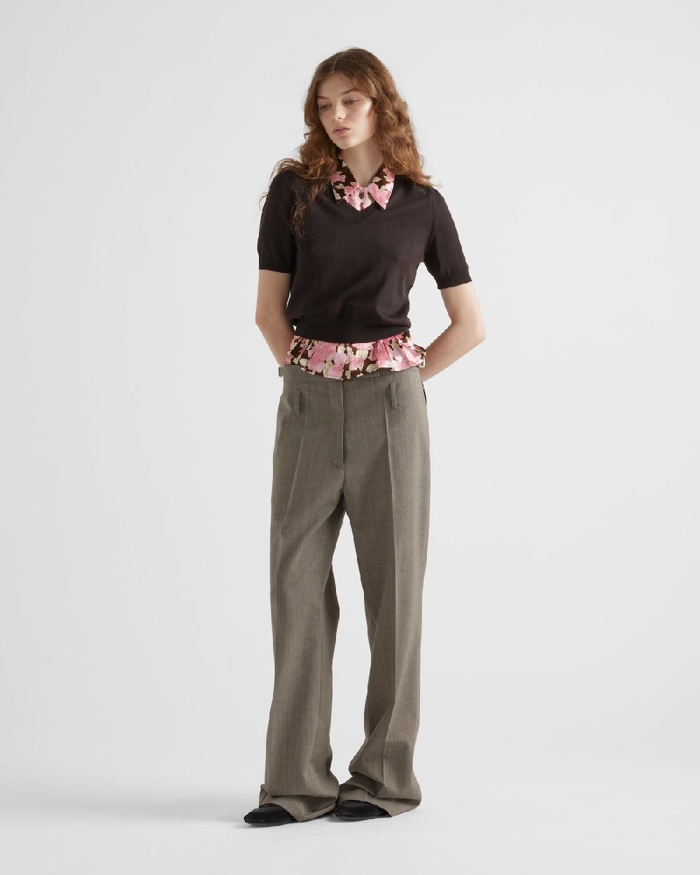 Prada Pantalones de lana técnica con cinturón