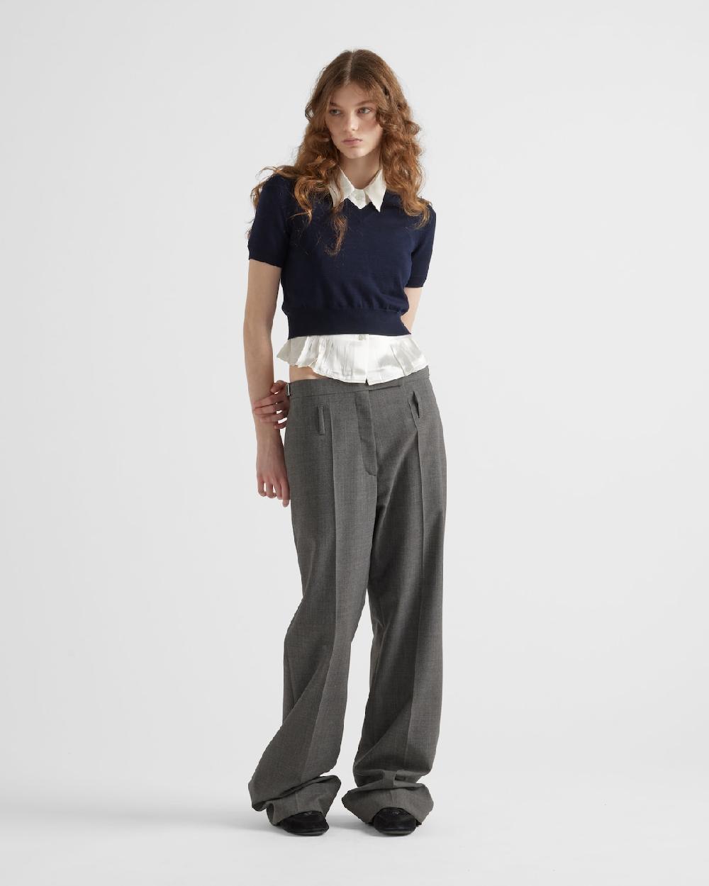 Prada Pantalones de lana técnica con cinturón