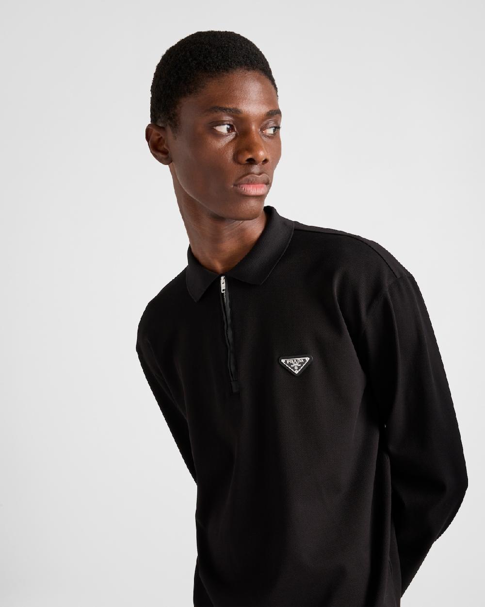 Prada Polo De Manga Larga De Piqué Y Re-Nylon