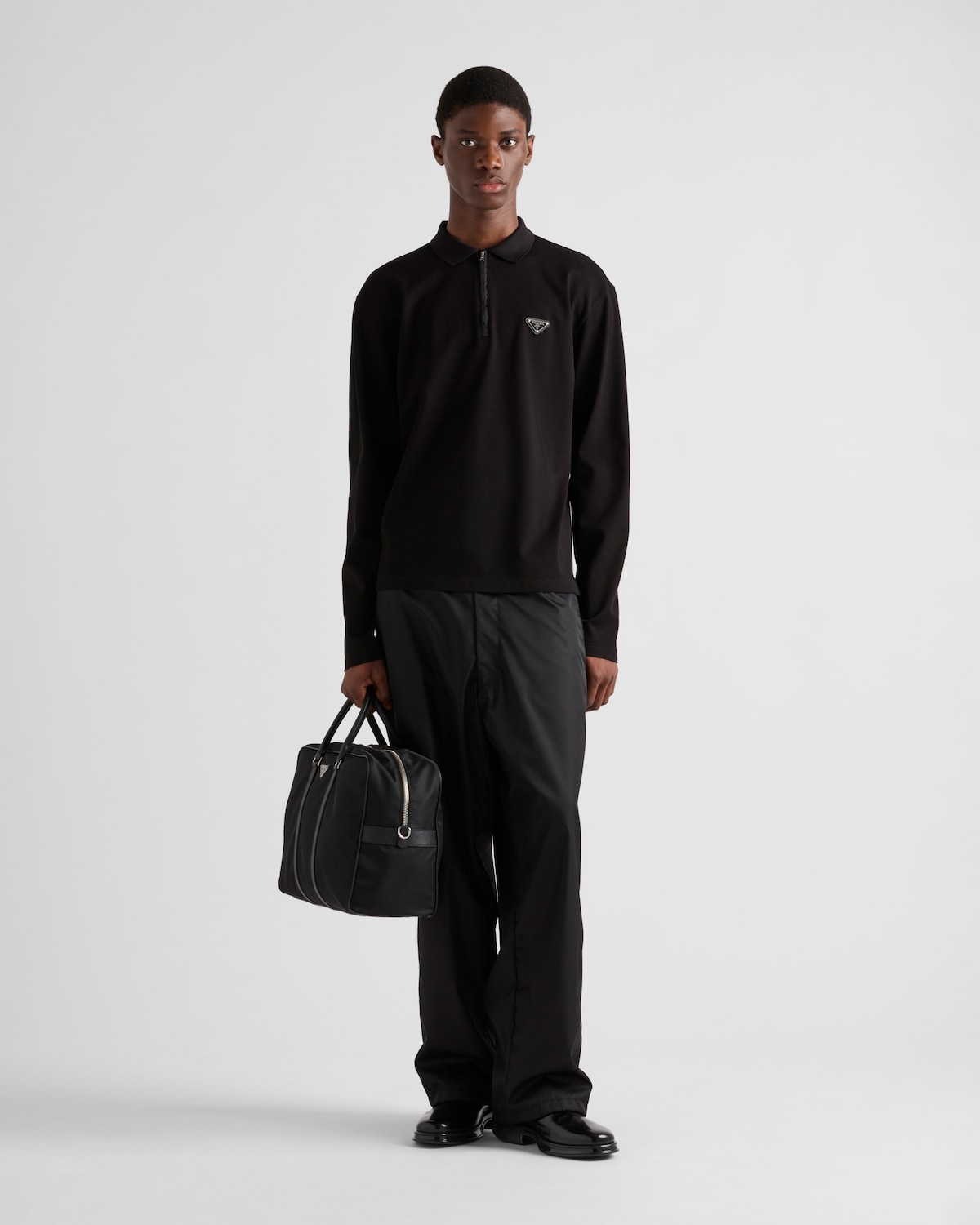 Prada Polo de manga larga de piqué y Re-Nylon