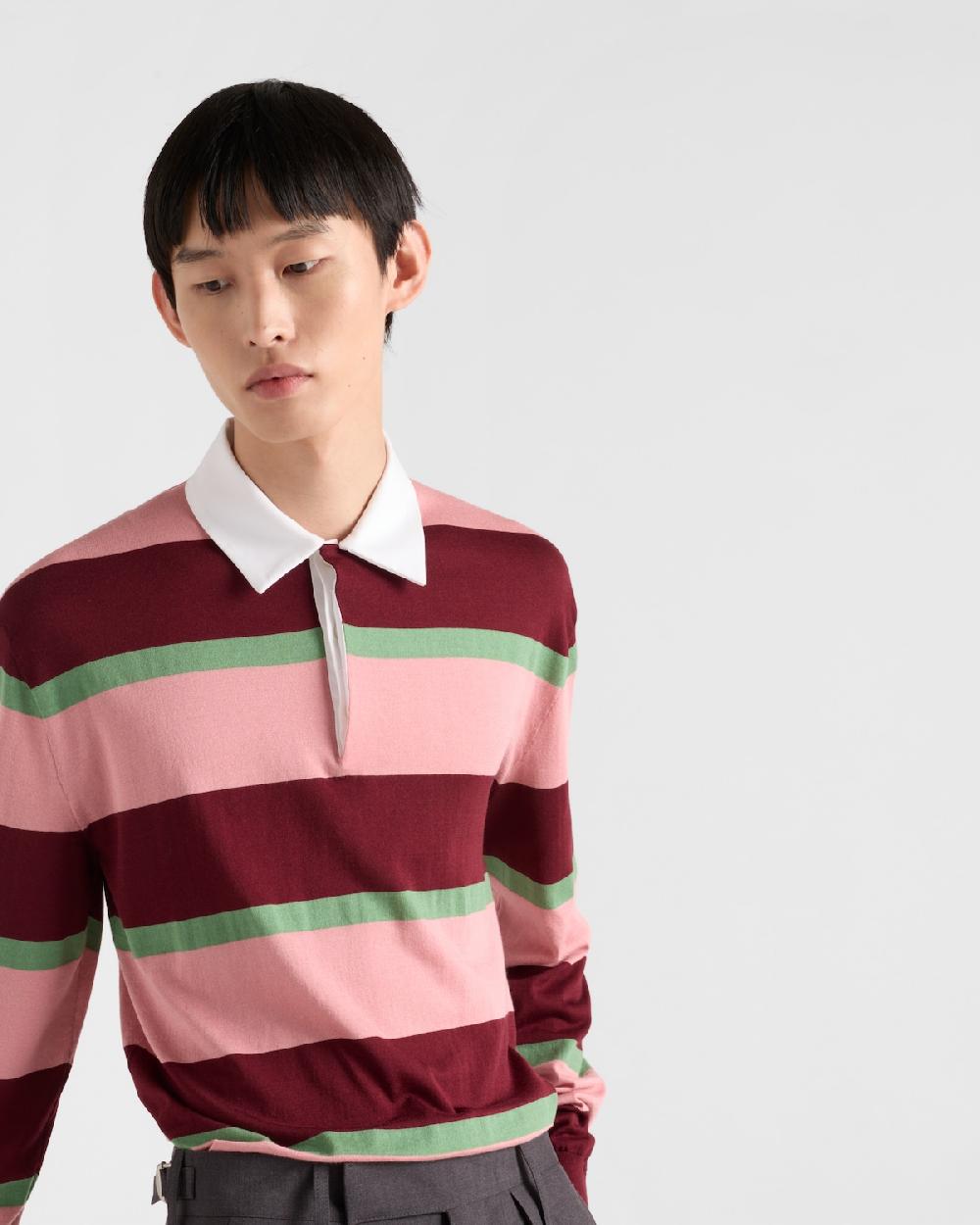 Prada Polo De Seda Y Algodón A Rayas