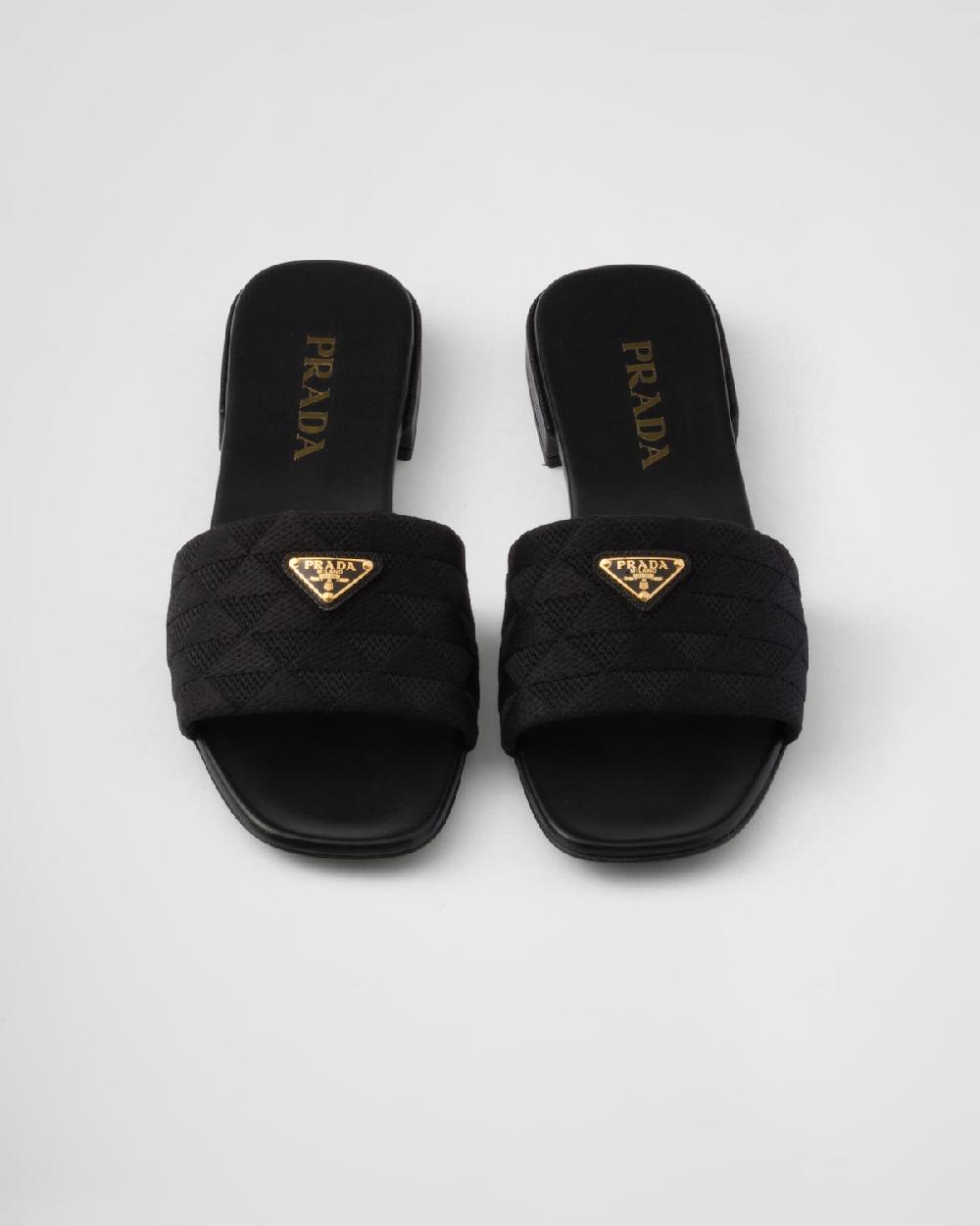 Prada Sandalias Planas De Tela Bordada