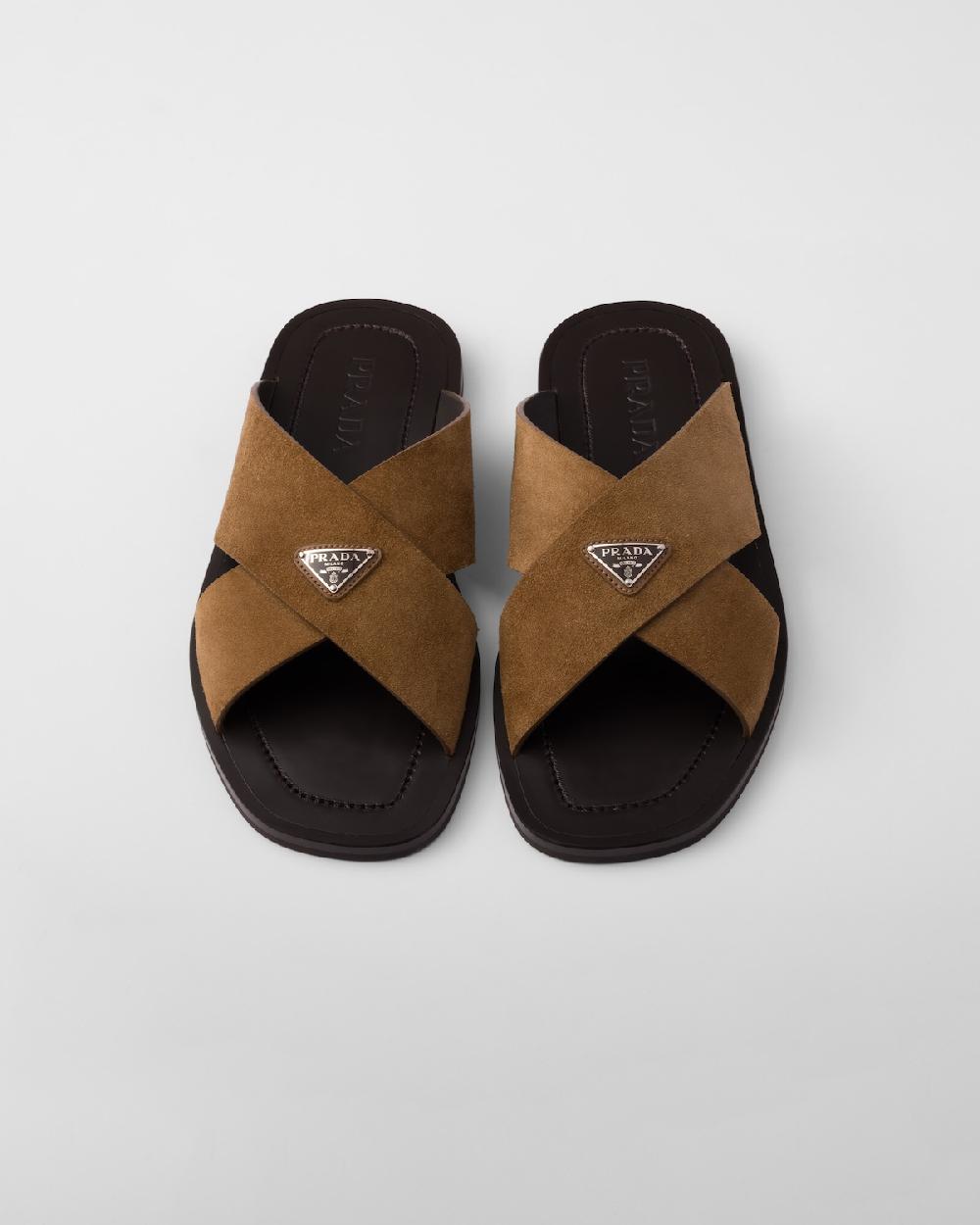 Prada Sandalias Planas Trenzadas De Ante