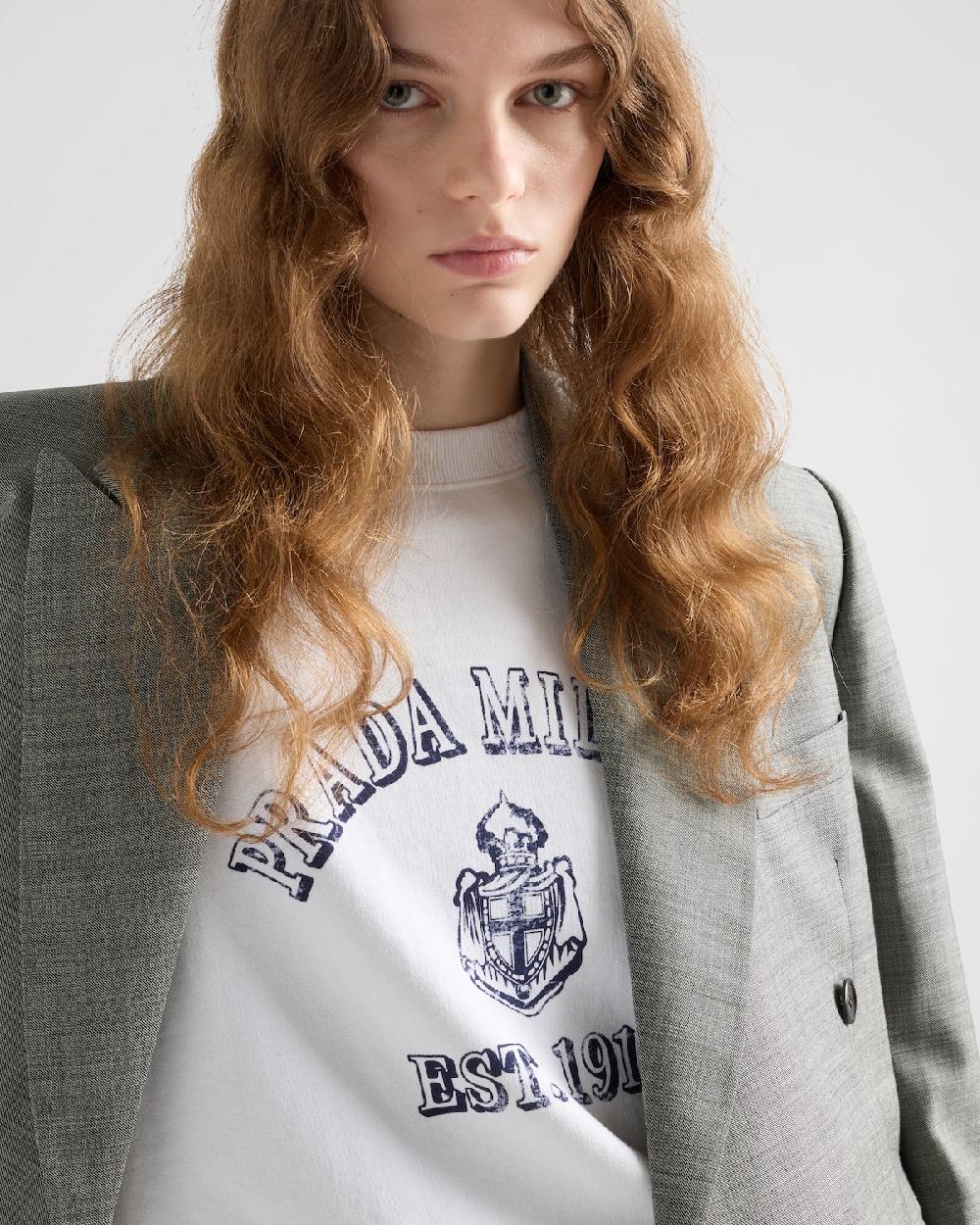 Prada Sudadera De Algodón Con Cuello Redondo