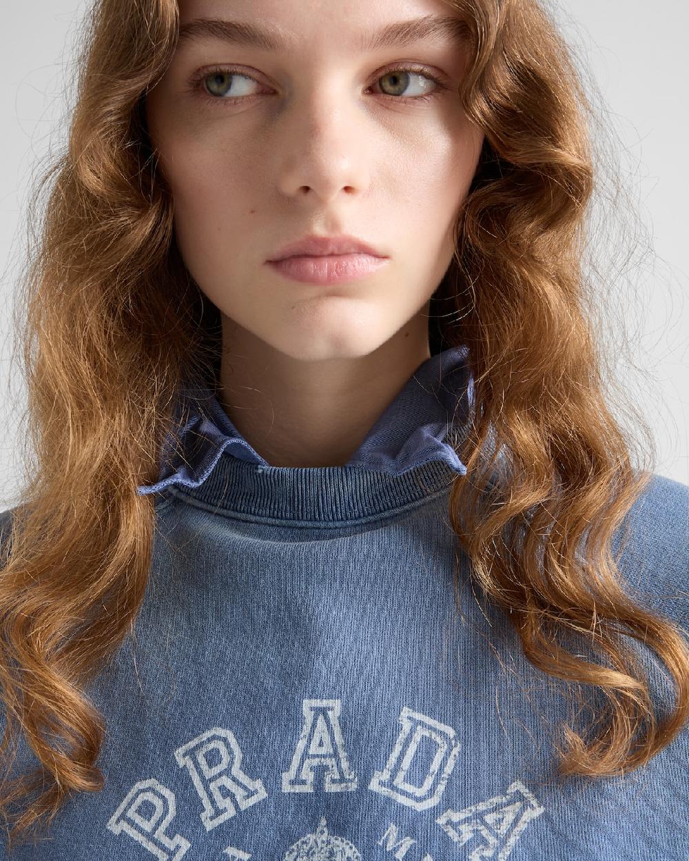 Prada Sudadera De Algodón Con Cuello Redondo