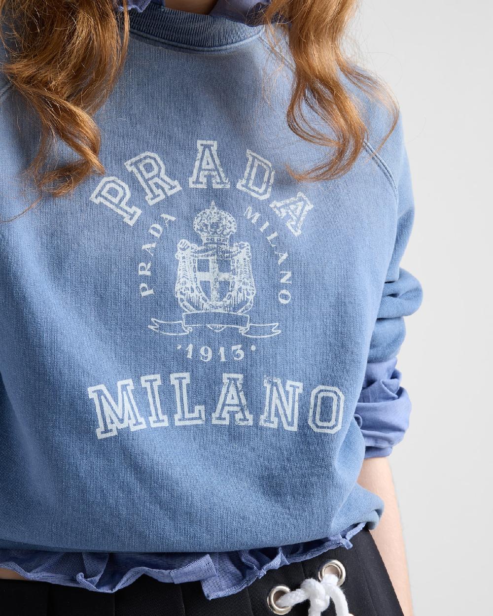 Prada Sudadera De Algodón Con Cuello Redondo