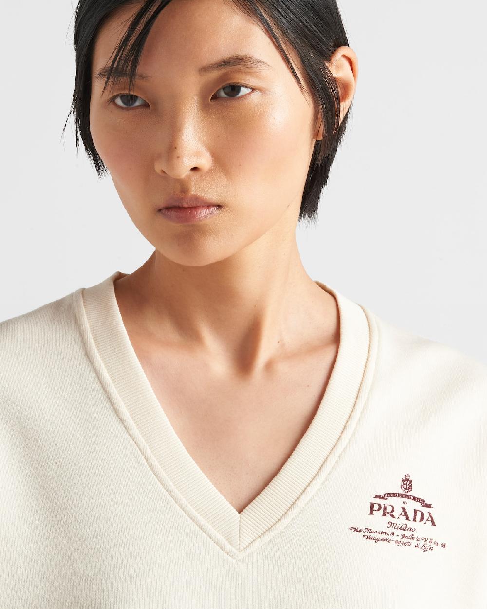 Prada Sudadera De Algodón De Cuello En Pico