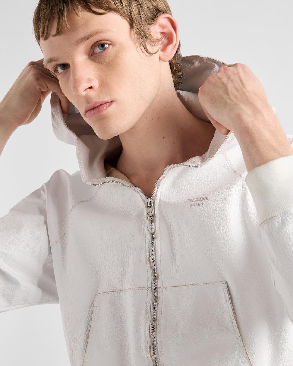 Prada Sudadera De Piel Con Capucha Y Cremallera