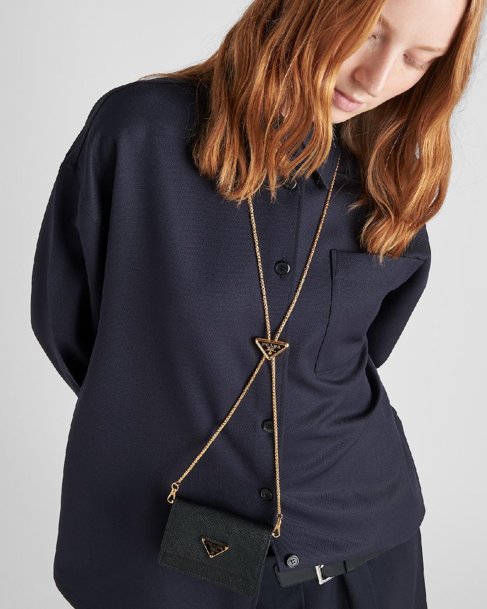 Prada Tarjetero De Piel Saffiano Con Bandolera