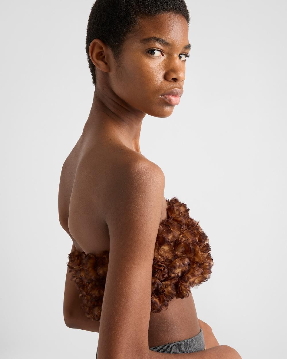 Prada Top Bandeau De Organza Bordada