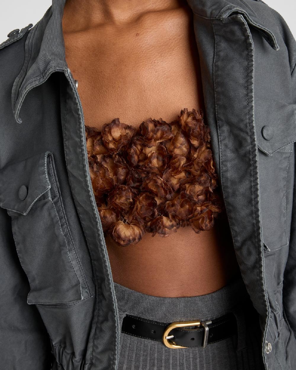 Prada Top Bandeau De Organza Bordada