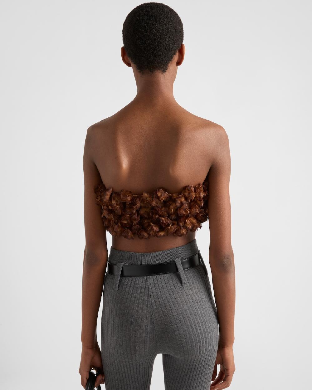 Prada Top Bandeau De Organza Bordada