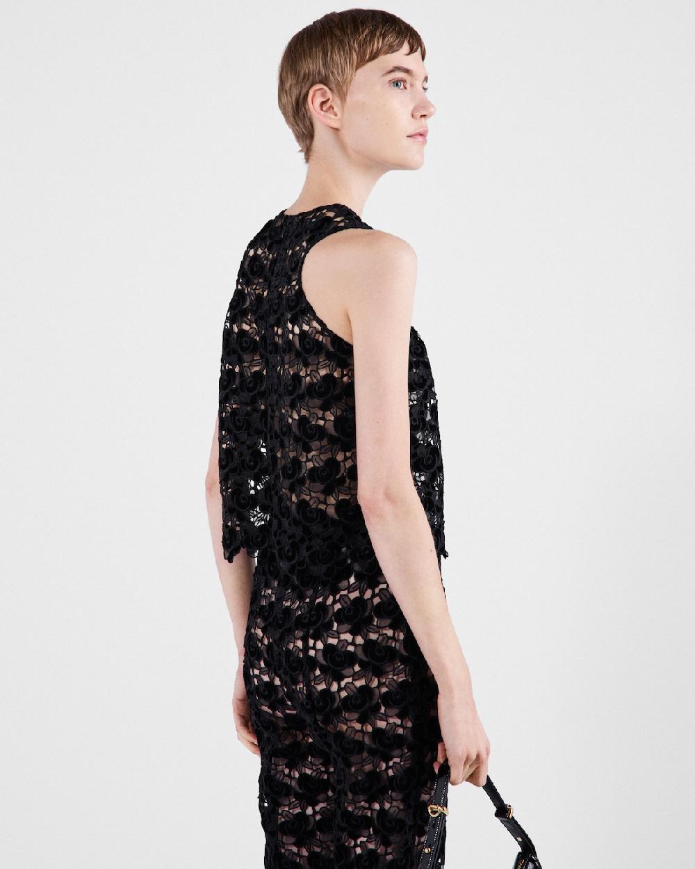 Prada Top De Guipur Con Bordado Camellia