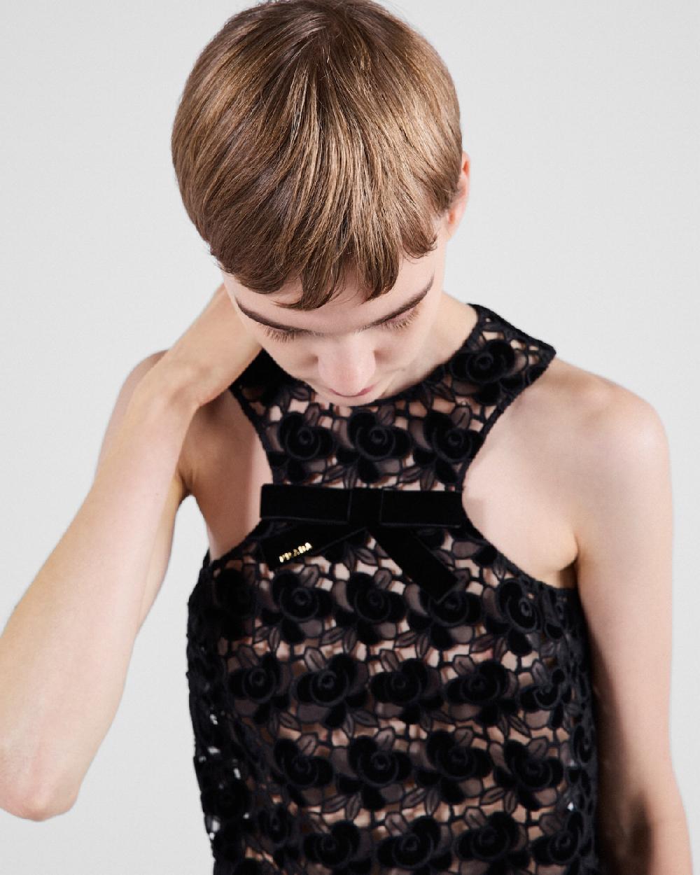 Prada Top De Guipur Con Bordado Camellia