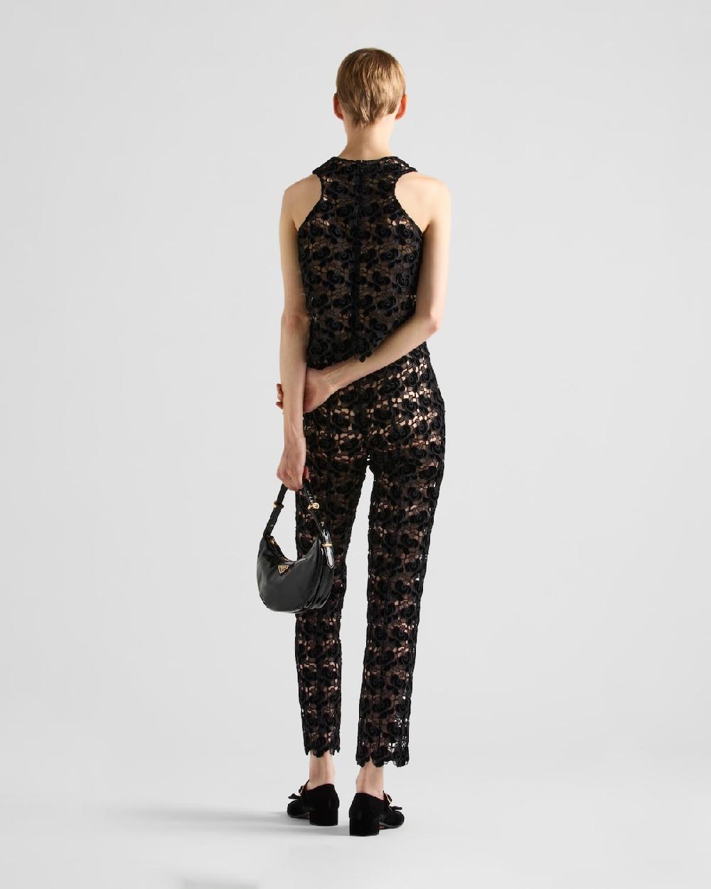 Prada Top De Guipur Con Bordado Camellia