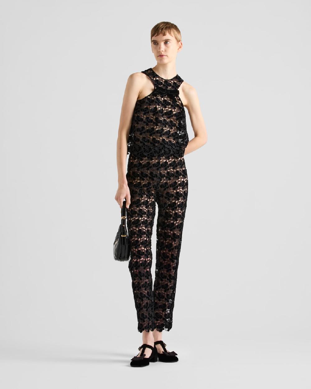 Prada Top de guipur con bordado Camellia