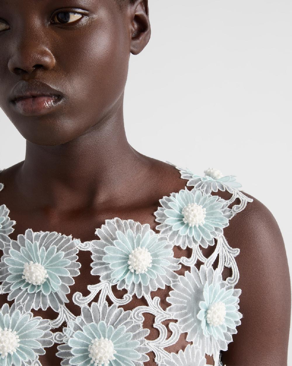 Prada Top De Guipur Con Bordado Dahlia