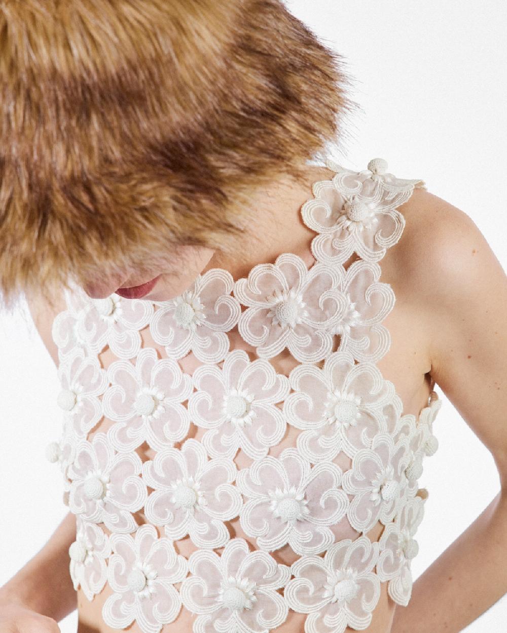 Prada Top De Guipur Con Bordado Daisy