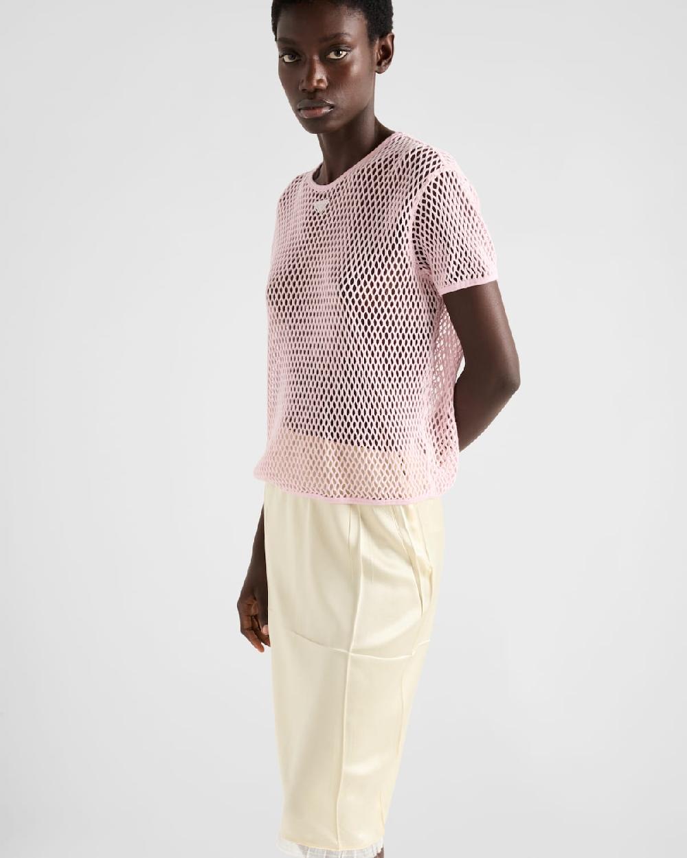 Prada Top De Malla De Algodón