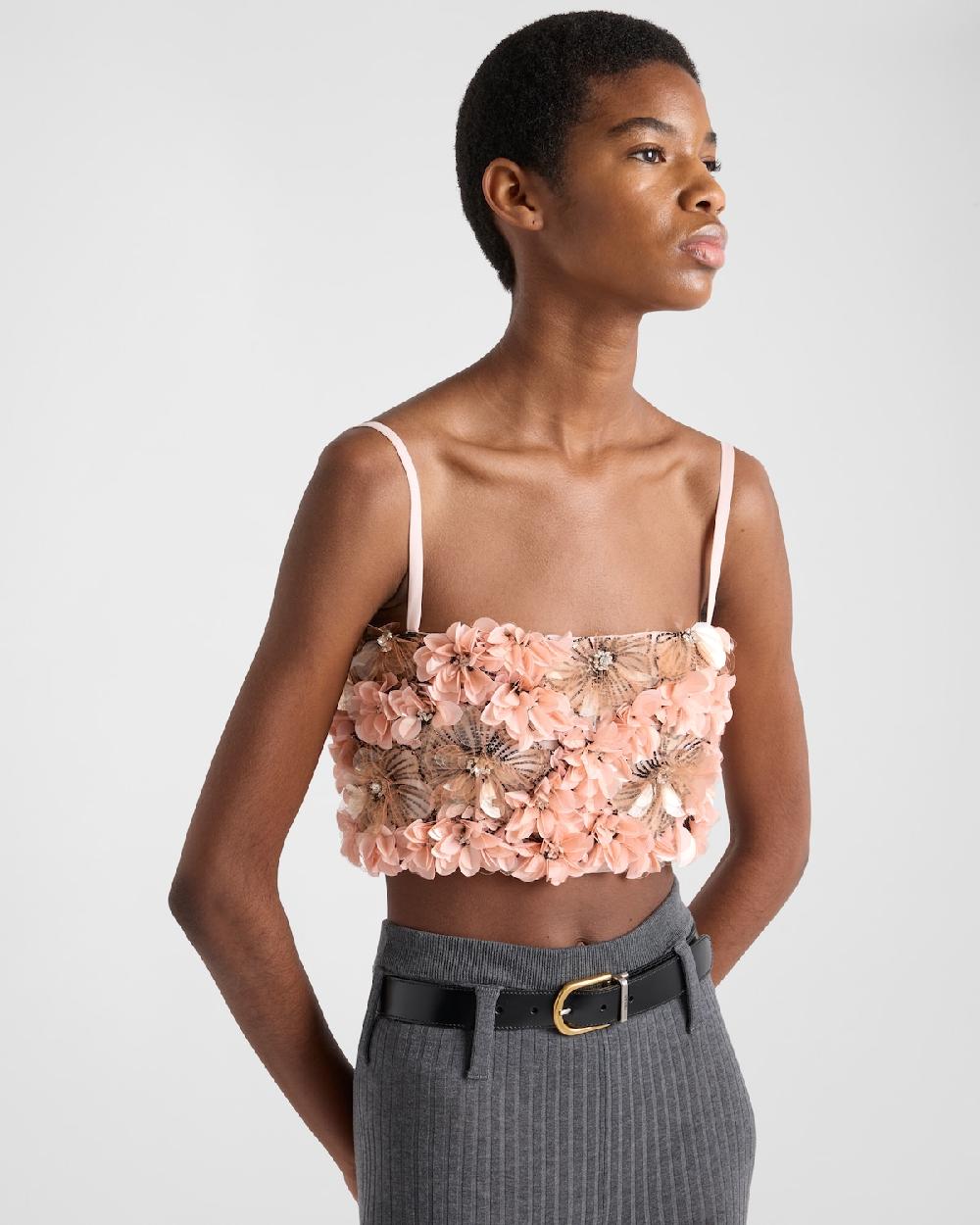 Prada Top De Organza Bordada