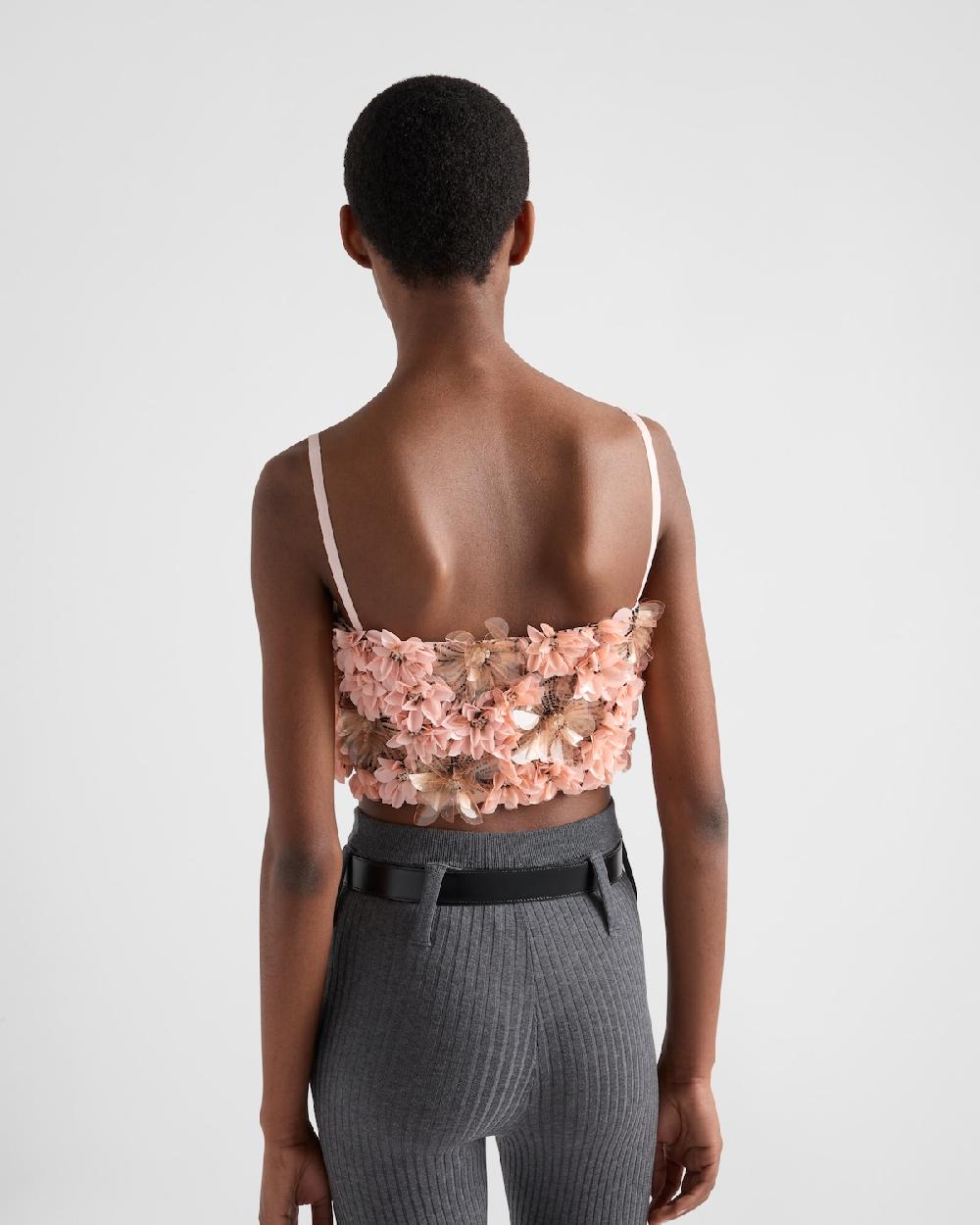 Prada Top De Organza Bordada