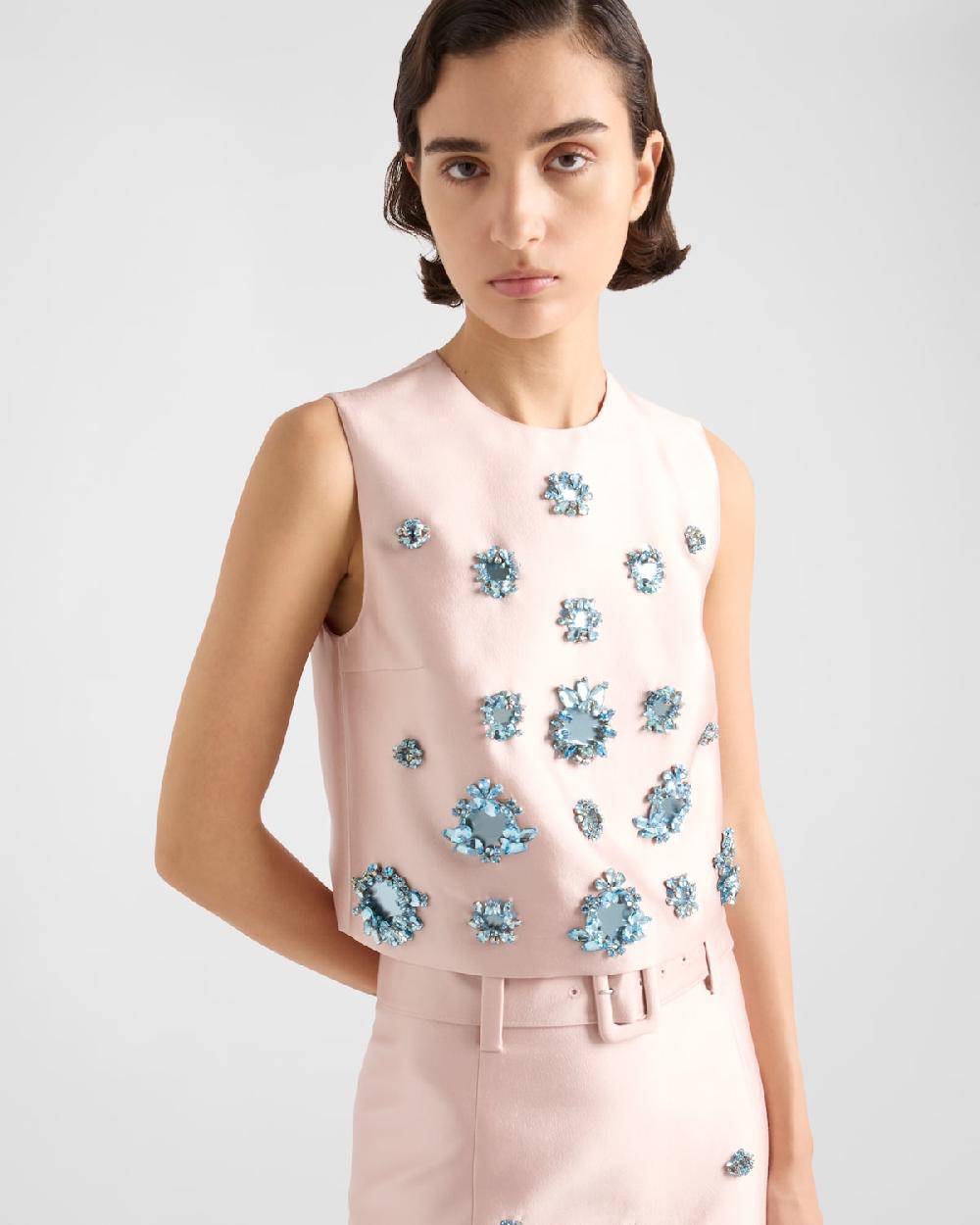 Prada Top De Seda Y Lana Bordado