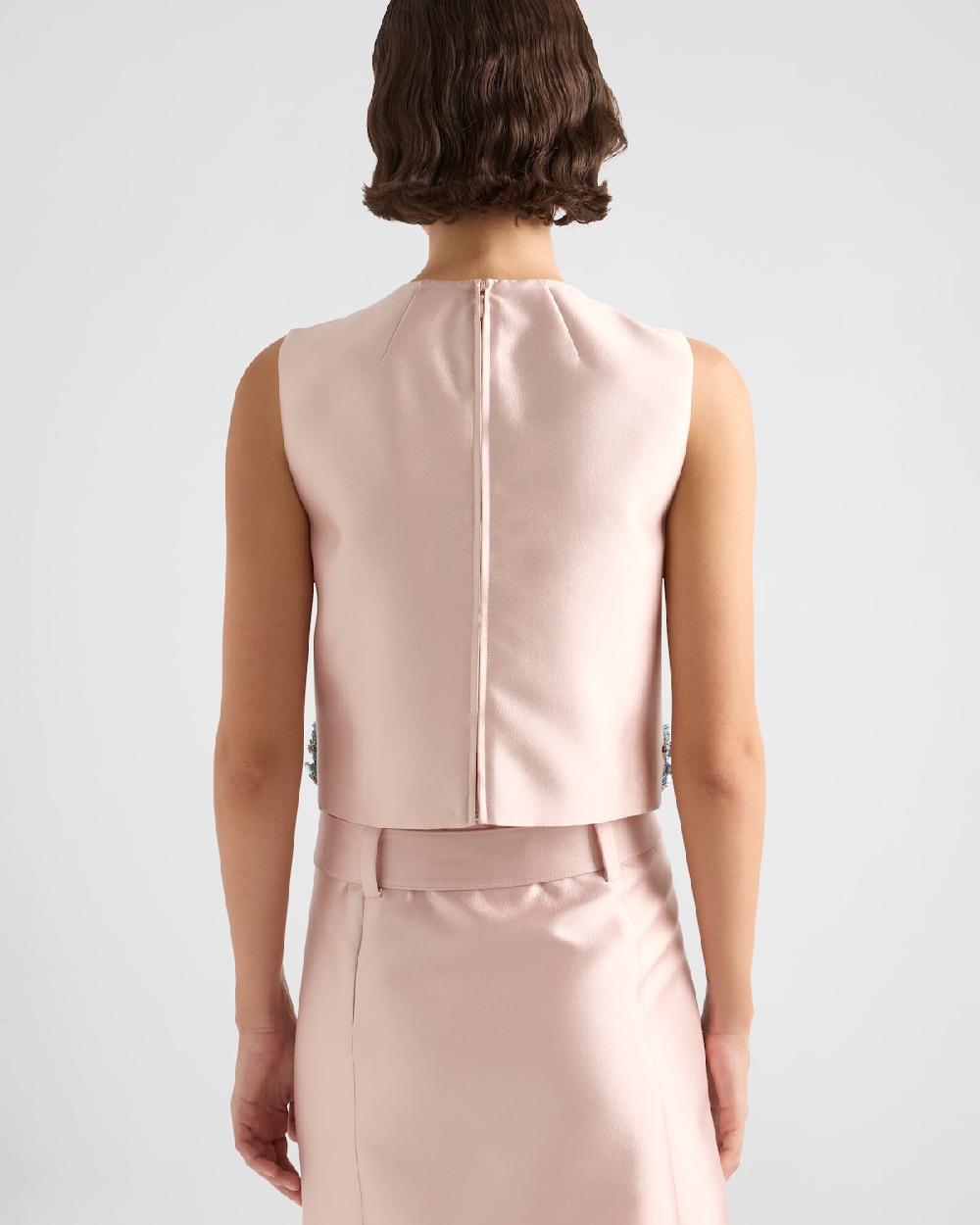 Prada Top De Seda Y Lana Bordado