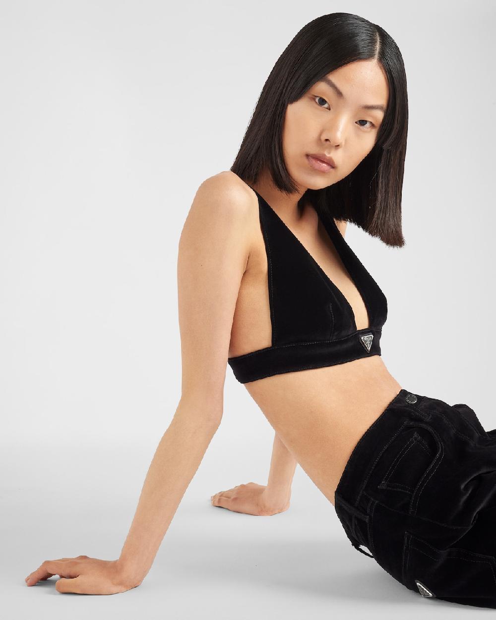 Prada Top De Tejido Vaquero Aterciopelado