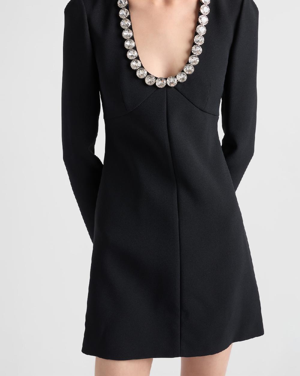 Prada Vestido Corto De Sablé Compacto Bordado